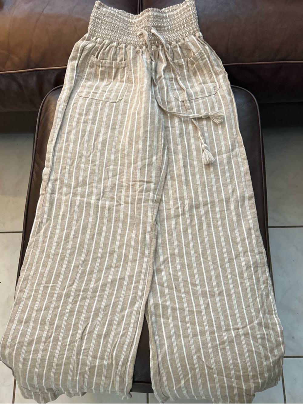 Rewash Beige and White Striped Men's Jogger Pants